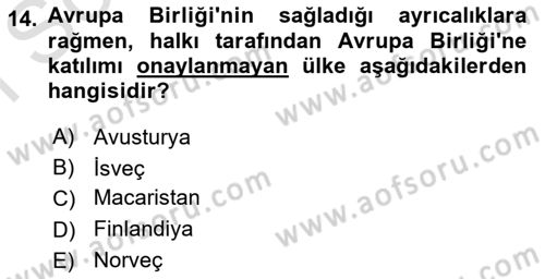 Yakınçağ Avrupa Tarihi Dersi 2023 - 2024 Yılı (Final) Dönem Sonu Sınav Soruları 14. Soru