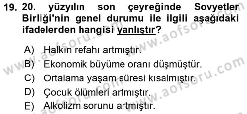 Yakınçağ Avrupa Tarihi Dersi 2023 - 2024 Yılı (Final) Dönem Sonu Sınav Soruları 19. Soru