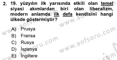 Yakınçağ Avrupa Tarihi Dersi 2023 - 2024 Yılı (Final) Dönem Sonu Sınav Soruları 2. Soru