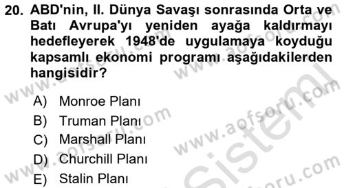 Yakınçağ Avrupa Tarihi Dersi 2023 - 2024 Yılı (Final) Dönem Sonu Sınav Soruları 20. Soru
