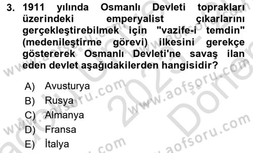 Yakınçağ Avrupa Tarihi Dersi 2023 - 2024 Yılı (Final) Dönem Sonu Sınav Soruları 3. Soru