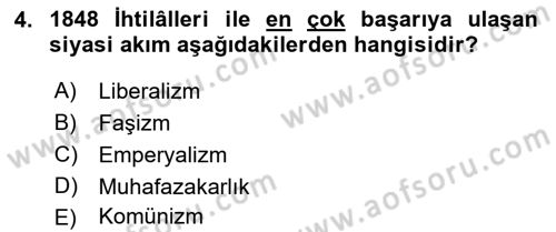 Yakınçağ Avrupa Tarihi Dersi 2023 - 2024 Yılı (Final) Dönem Sonu Sınav Soruları 4. Soru