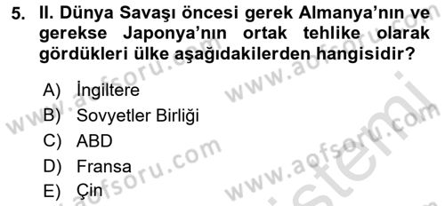 Yakınçağ Avrupa Tarihi Dersi 2023 - 2024 Yılı (Final) Dönem Sonu Sınav Soruları 5. Soru