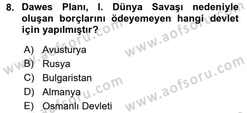 Yakınçağ Avrupa Tarihi Dersi 2023 - 2024 Yılı (Final) Dönem Sonu Sınav Soruları 8. Soru