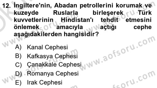 Yakınçağ Avrupa Tarihi Dersi 2023 - 2024 Yılı Yaz Okulu Sınav Soruları 12. Soru