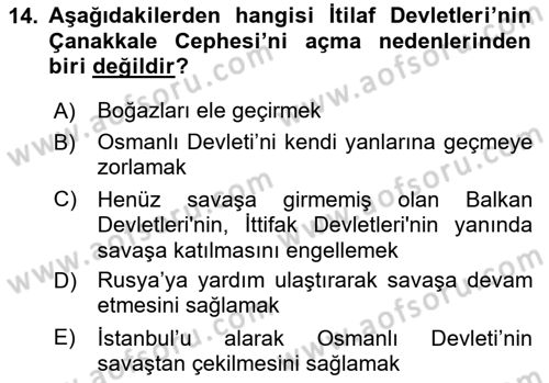 Yakınçağ Avrupa Tarihi Dersi 2023 - 2024 Yılı Yaz Okulu Sınav Soruları 14. Soru