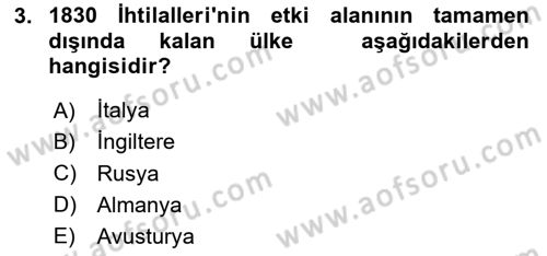 Yakınçağ Avrupa Tarihi Dersi 2023 - 2024 Yılı Yaz Okulu Sınav Soruları 3. Soru