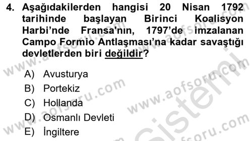 Yakınçağ Avrupa Tarihi Dersi 2023 - 2024 Yılı Yaz Okulu Sınav Soruları 4. Soru