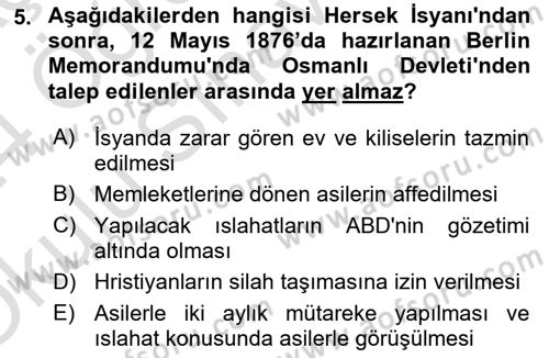 Yakınçağ Avrupa Tarihi Dersi 2023 - 2024 Yılı Yaz Okulu Sınav Soruları 5. Soru