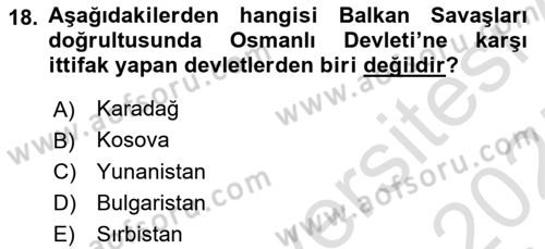 Yakınçağ Avrupa Tarihi Dersi Ara Sınavı Deneme Sınav Soruları 18. Soru
