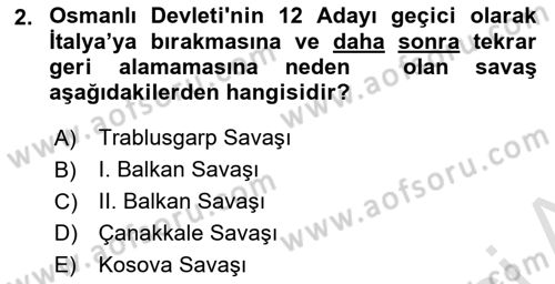 Yakınçağ Avrupa Tarihi Dersi Ara Sınavı Deneme Sınav Soruları 2. Soru