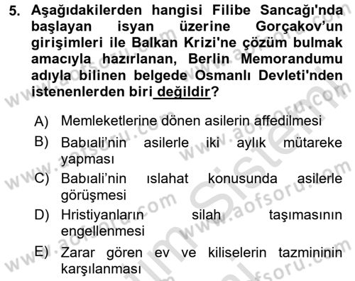 Yakınçağ Avrupa Tarihi Dersi 2024 - 2025 Yılı (Vize) Ara Sınav Soruları 5. Soru