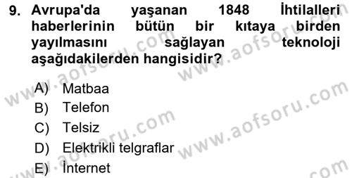 Yakınçağ Avrupa Tarihi Dersi 2024 - 2025 Yılı (Vize) Ara Sınavı 9. Soru