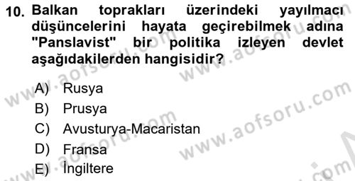 Yakınçağ Avrupa Tarihi Dersi 2024 - 2025 Yılı (Final) Dönem Sonu Sınav Soruları 10. Soru