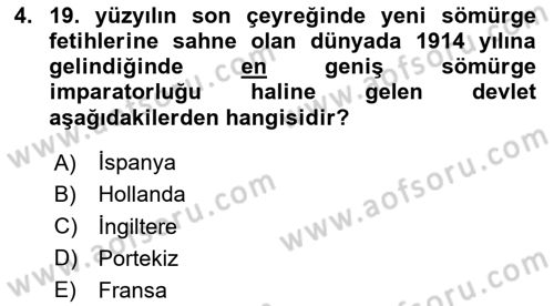 Yakınçağ Avrupa Tarihi Dersi 2024 - 2025 Yılı (Final) Dönem Sonu Sınav Soruları 4. Soru