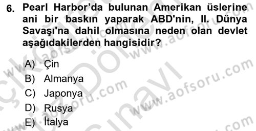 Yakınçağ Avrupa Tarihi Dersi 2024 - 2025 Yılı (Final) Dönem Sonu Sınav Soruları 6. Soru