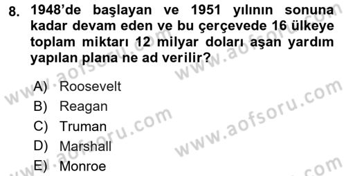 Yakınçağ Avrupa Tarihi Dersi 2024 - 2025 Yılı (Final) Dönem Sonu Sınav Soruları 8. Soru