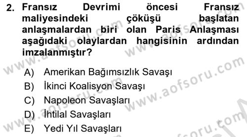 Yakınçağ Avrupa Tarihi Dersi 2024 - 2025 Yılı Yaz Okulu Sınav Soruları 2. Soru