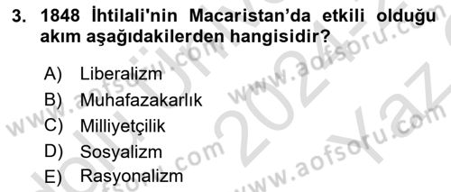 Yakınçağ Avrupa Tarihi Dersi 2024 - 2025 Yılı Yaz Okulu Sınav Soruları 3. Soru
