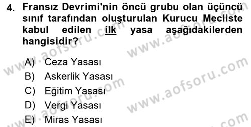 Yakınçağ Avrupa Tarihi Dersi 2024 - 2025 Yılı Yaz Okulu Sınav Soruları 4. Soru