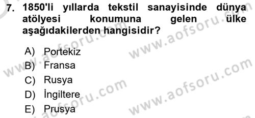 Yakınçağ Avrupa Tarihi Dersi 2024 - 2025 Yılı Yaz Okulu Sınav Soruları 7. Soru