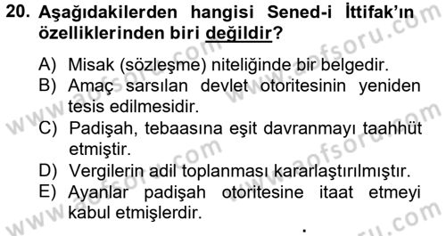 Türkiye Cumhuriyeti Siyasî Tarihi Dersi 2012 - 2013 Yılı (Vize) Ara Sınav Soruları 20. Soru