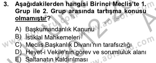 Türkiye Cumhuriyeti Siyasî Tarihi Dersi 2012 - 2013 Yılı (Vize) Ara Sınav Soruları 3. Soru
