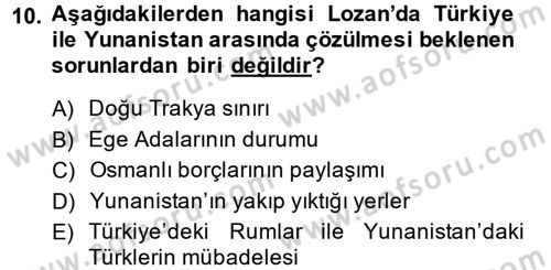 Türkiye Cumhuriyeti Siyasî Tarihi Dersi 2013 - 2014 Yılı (Vize) Ara Sınav Soruları 10. Soru