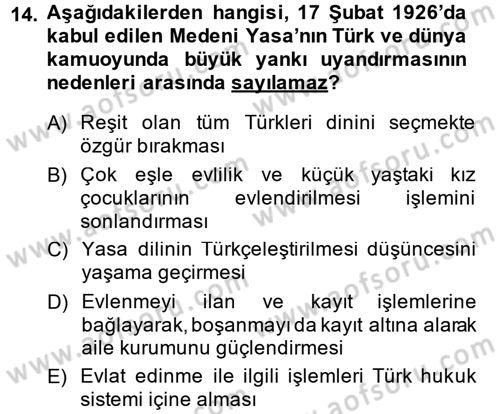Türkiye Cumhuriyeti Siyasî Tarihi Dersi 2013 - 2014 Yılı (Vize) Ara Sınav Soruları 14. Soru
