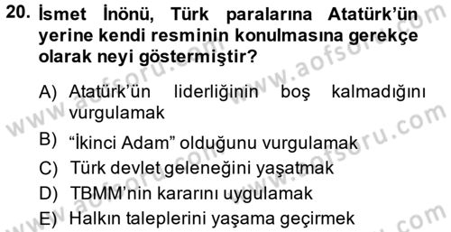Türkiye Cumhuriyeti Siyasî Tarihi Dersi 2013 - 2014 Yılı (Vize) Ara Sınav Soruları 20. Soru
