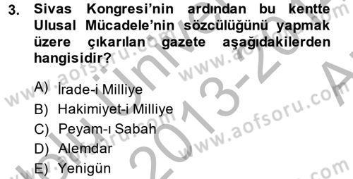 Türkiye Cumhuriyeti Siyasî Tarihi Dersi 2013 - 2014 Yılı (Vize) Ara Sınav Soruları 3. Soru
