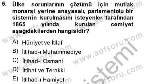 Türkiye Cumhuriyeti Siyasî Tarihi Dersi 2013 - 2014 Yılı (Vize) Ara Sınav Soruları 5. Soru