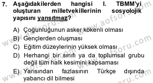 Türkiye Cumhuriyeti Siyasî Tarihi Dersi 2013 - 2014 Yılı (Vize) Ara Sınav Soruları 7. Soru