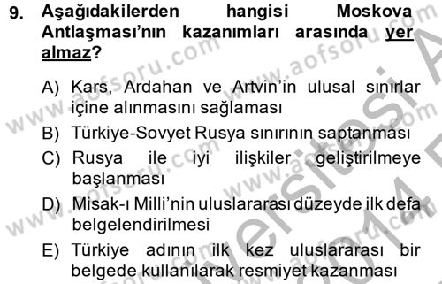 Türkiye Cumhuriyeti Siyasî Tarihi Dersi 2013 - 2014 Yılı (Vize) Ara Sınav Soruları 9. Soru