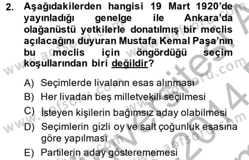 Türkiye Cumhuriyeti Siyasî Tarihi Dersi 2013 - 2014 Yılı (Final) Dönem Sonu Sınav Soruları 2. Soru
