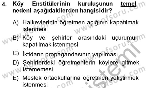 Türkiye Cumhuriyeti Siyasî Tarihi Dersi 2013 - 2014 Yılı (Final) Dönem Sonu Sınav Soruları 4. Soru