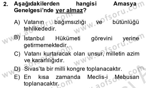 Türkiye Cumhuriyeti Siyasî Tarihi Dersi 2013 - 2014 Yılı Tek Ders Sınav Soruları 2. Soru