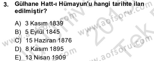 Türkiye Cumhuriyeti Siyasî Tarihi Dersi 2013 - 2014 Yılı Tek Ders Sınav Soruları 3. Soru