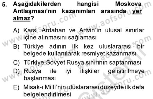 Türkiye Cumhuriyeti Siyasî Tarihi Dersi 2013 - 2014 Yılı Tek Ders Sınav Soruları 5. Soru