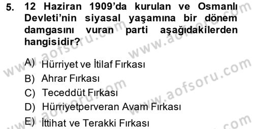 Türkiye Cumhuriyeti Siyasî Tarihi Dersi 2014 - 2015 Yılı (Vize) Ara Sınavı 5. Soru