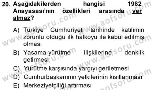 Türkiye Cumhuriyeti Siyasî Tarihi Dersi 2014 - 2015 Yılı (Final) Dönem Sonu Sınav Soruları 20. Soru
