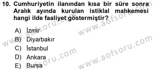 Türkiye Cumhuriyeti Siyasî Tarihi Dersi 2015 - 2016 Yılı (Vize) Ara Sınav Soruları 10. Soru