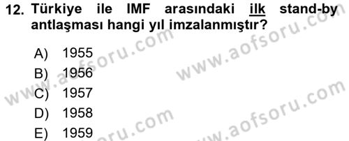 Türkiye Cumhuriyeti Siyasî Tarihi Dersi 2015 - 2016 Yılı (Vize) Ara Sınav Soruları 12. Soru
