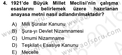 Türkiye Cumhuriyeti Siyasî Tarihi Dersi 2015 - 2016 Yılı (Vize) Ara Sınav Soruları 4. Soru