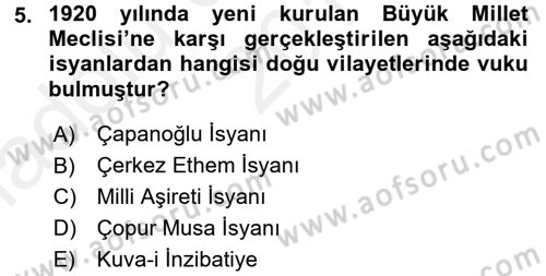Türkiye Cumhuriyeti Siyasî Tarihi Dersi 2015 - 2016 Yılı (Vize) Ara Sınav Soruları 5. Soru
