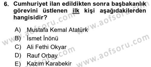 Türkiye Cumhuriyeti Siyasî Tarihi Dersi 2015 - 2016 Yılı (Vize) Ara Sınav Soruları 6. Soru