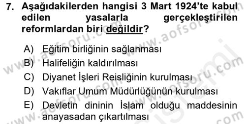 Türkiye Cumhuriyeti Siyasî Tarihi Dersi 2015 - 2016 Yılı (Vize) Ara Sınav Soruları 7. Soru