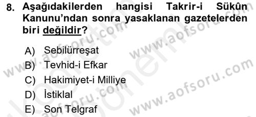 Türkiye Cumhuriyeti Siyasî Tarihi Dersi 2015 - 2016 Yılı (Vize) Ara Sınav Soruları 8. Soru