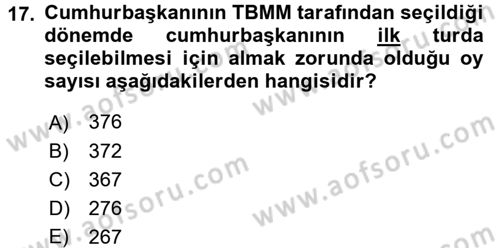 Türkiye Cumhuriyeti Siyasî Tarihi Dersi 2015 - 2016 Yılı Tek Ders Sınav Soruları 17. Soru
