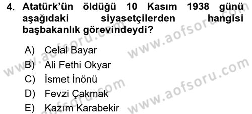 Türkiye Cumhuriyeti Siyasî Tarihi Dersi 2015 - 2016 Yılı Tek Ders Sınav Soruları 4. Soru